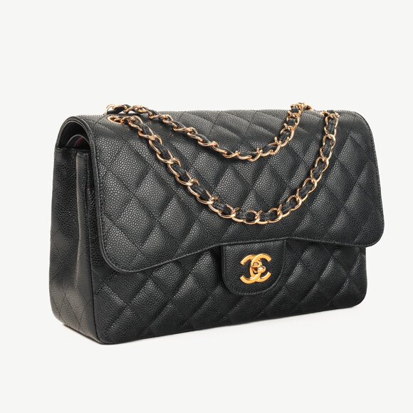 Chanel Timeless Black Caviar Leather Classic Jumbo Double Flap Bag - Picture 2 of 16